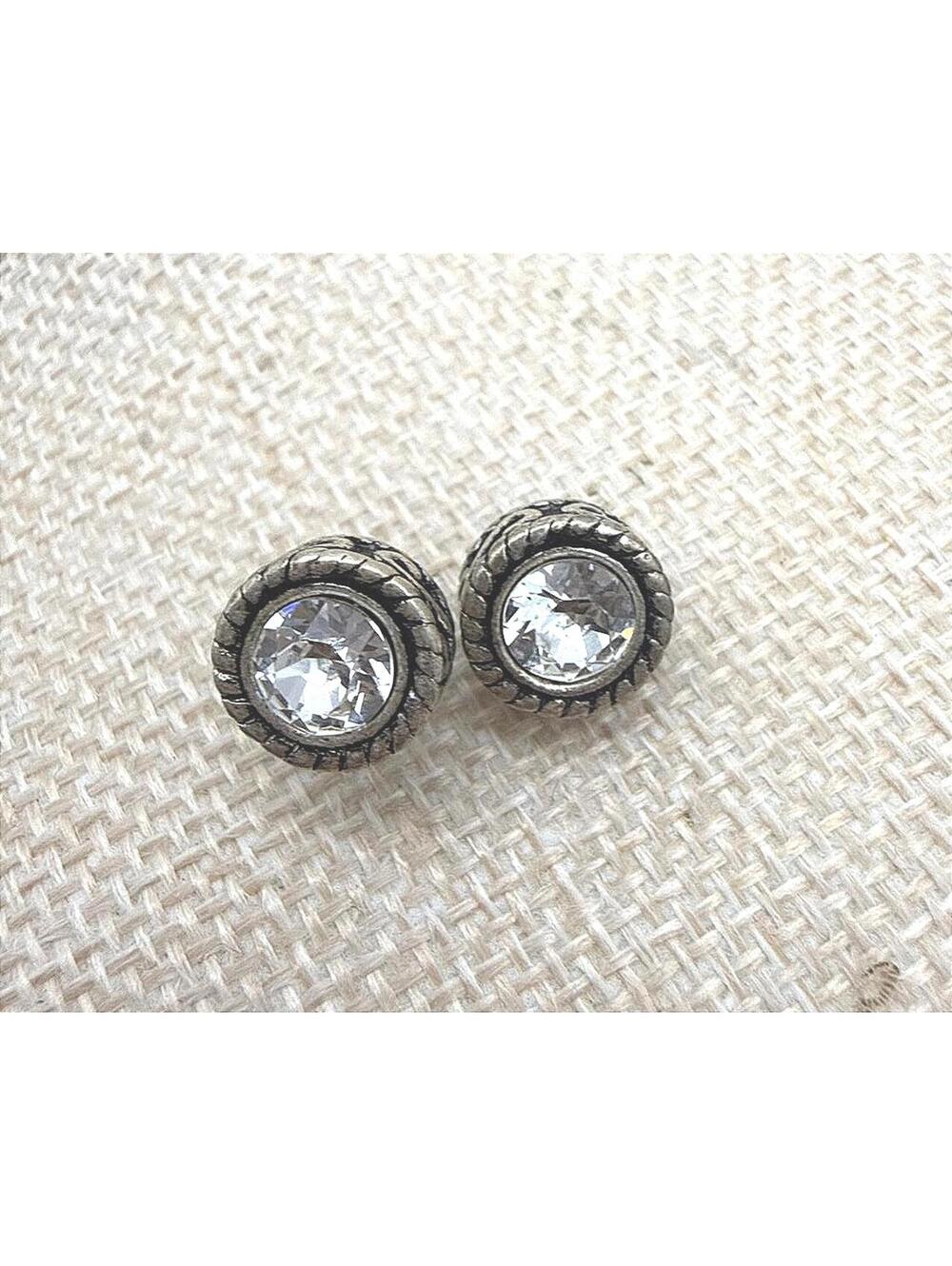 Vintage Silver Tone Clear Crystal Stud Earrings